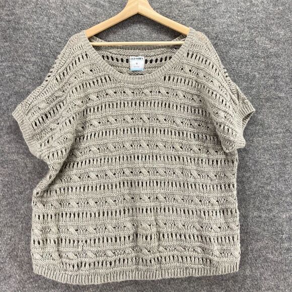 Old Navy Sweater Pullover Women 1X Plus Gray Knit Wool Short Sleeve Round Neck - Picture 3 of 9